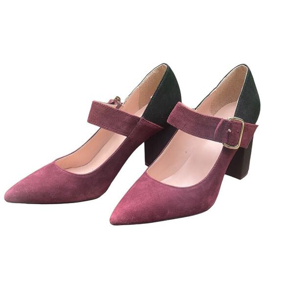 TOMMY HILFIGER Two-Tone Chunky Heels Strappy Black Burgundy - 8 1/2 - Picture 1 of 12